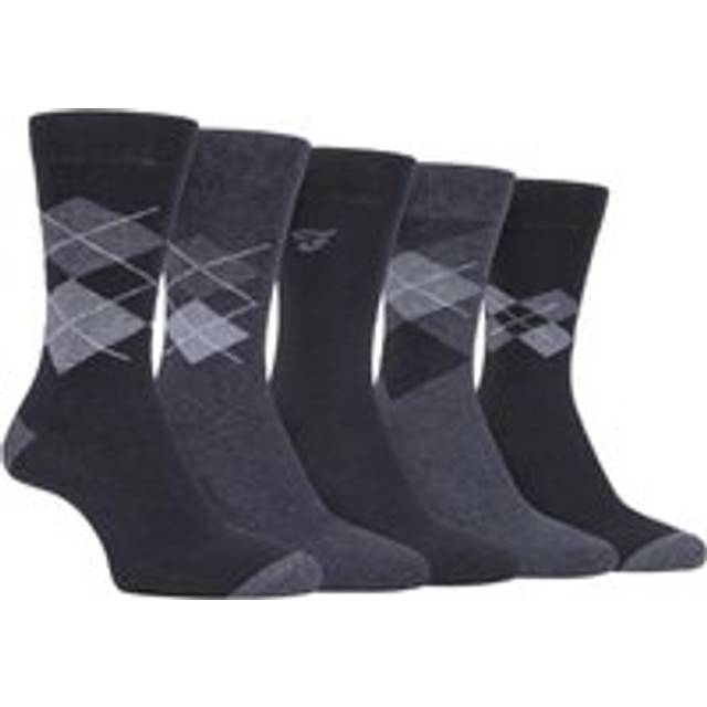 (6-11 UK, Black Charcoal (Argyle)) FARAH - 5 Pack Mens Classic Patterned Office Cotton Dress Socks