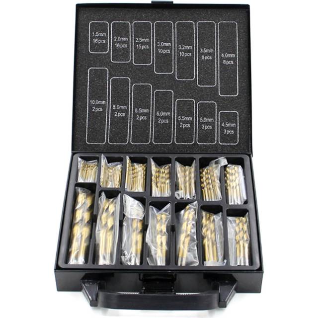 Drillpro 99Pcs Titanium Coated Twist Drill Bit Set 1.5mm-10mm High Speed Steel Drill Bit with Box for Wood Metal