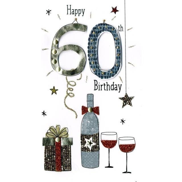Male Happy 60th Birthday Greeting Card Hand-Finished Champagne Range Cards