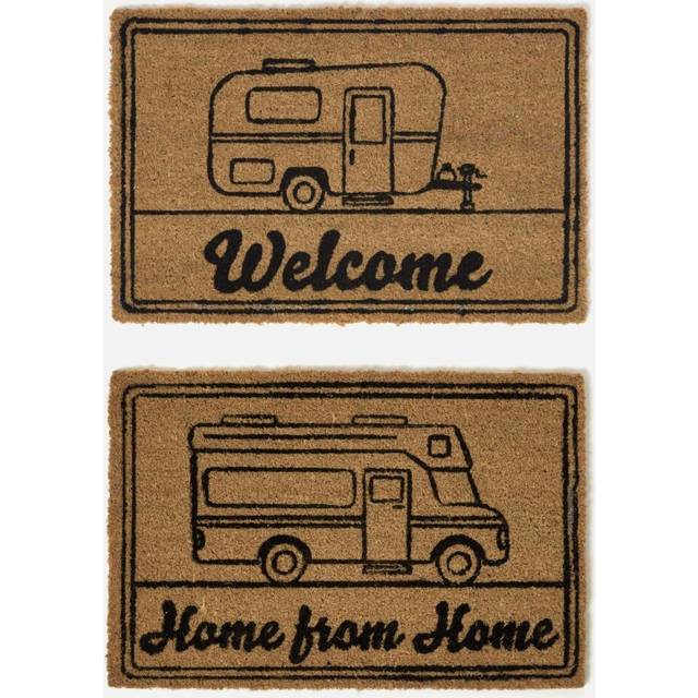 Homescapes Set of 2 Caravan Coir Doormats 60 x 40 cm Non-Slip Back - Black