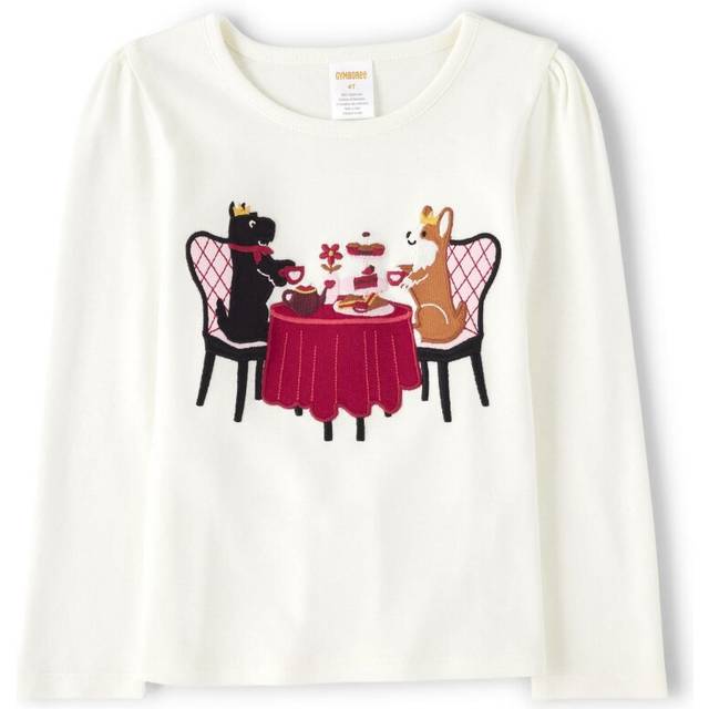 Gymboree and Toddler Embroidered Graphic Long Sleeve T-Shirts Tea Time