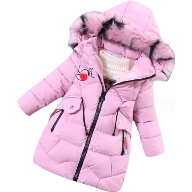 (Pink 02, 7-8 Years) Kids Girls Coat Jacket Hooded Winter Warm Long