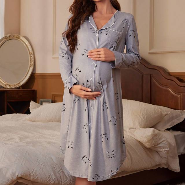 Mammapyjamas med tecknade mönster för högtiderna - Ljusgrå (L,M,S,XL)