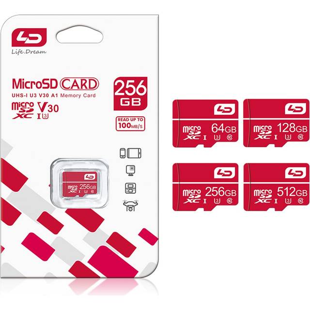 LD micro sd-kort Minneskort A1 Class10 UHS-I Micro SD-kort V30 U3 TF 32 GB64GB 128GB 256GB 512GB för kamera Smartphone Game RED - Röd (8G,16G,32G,64G,128G,4GB,256G,512G)