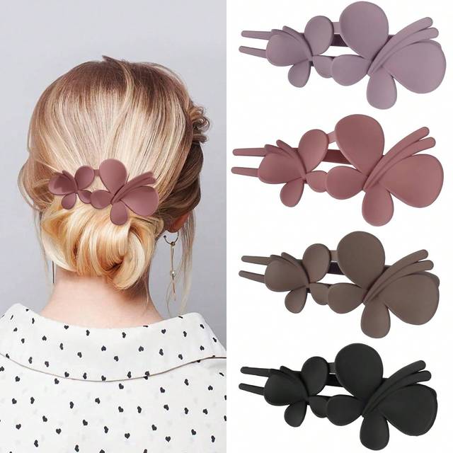 1/4 st Blomma hårklämmor Matt franskt hår hårspänne Svart blommigt hårnålar Hårklämmor Halkfria hårklämmor Grip Eleganta hårtillbehör För kvinnor Flic - Multifärgad (En-Storlek,1 st kaffe,1 st röd,1 st svart,1 st taro lila)