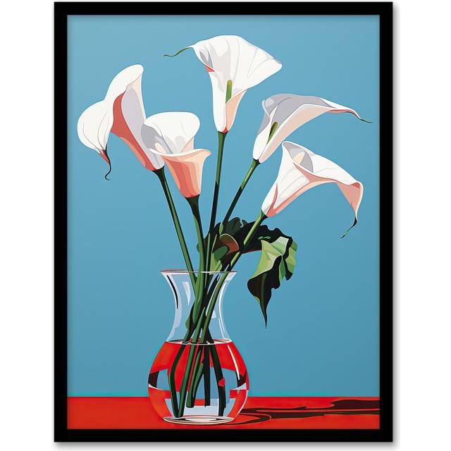 Wall Art Print Lustrous Lilies Calla Flowers Blue Red Living Room Framed - W12 inch x H16 inch