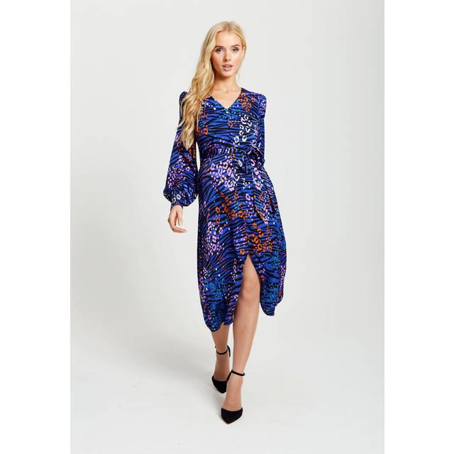 Womens Vivid Zebra Print Button Up Midi Dress - Blue - 16