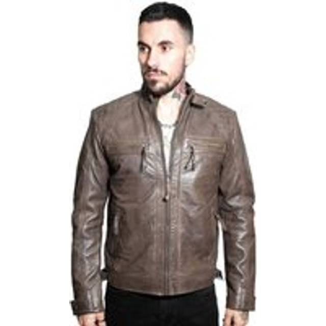 (4XL) Mens Brown Leather Racing Quilted Biker Jacket