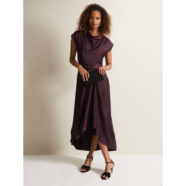 Phase Eight Women's Sabrianna Burgundy Satin Midi Dress - 12