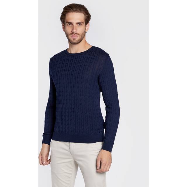 Stenströms Crew Neck Cable Merino Herr Tröjor Stl. XL - Från Magasin - Navy (XL)