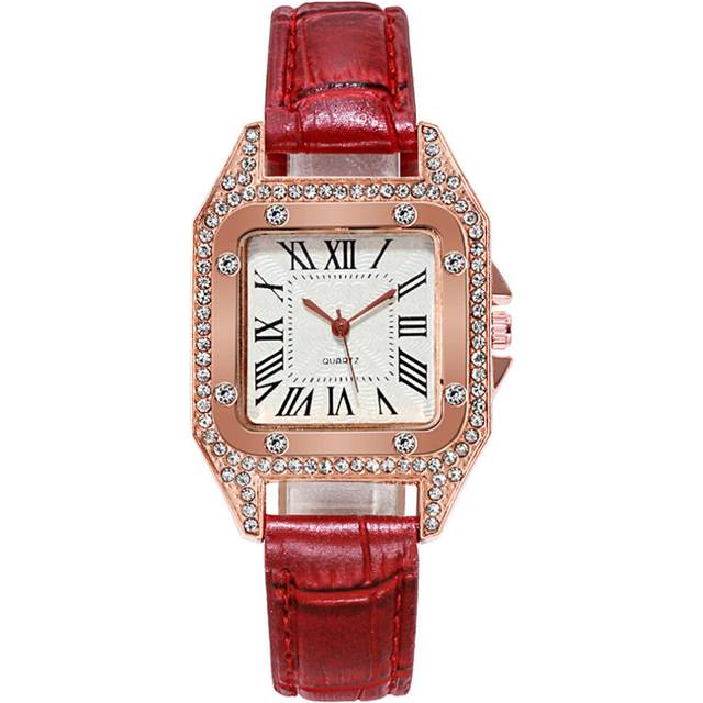 2 Pcs Fashion Ladies Quartz Watch Rhinestone Crystal Women Watch Roman Numerals Leather Watch for women