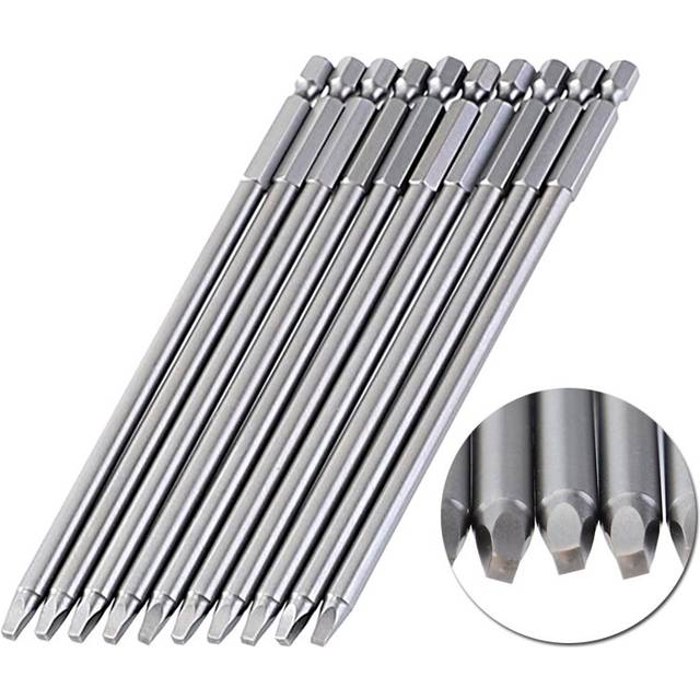 10pcs 150mm SQ2 Square Driver Bit Screwdriver Bits Set S2 Steel 1/4 Inch Hex Shank Magnetic For Pocket Hole Jig Woodworking Tool