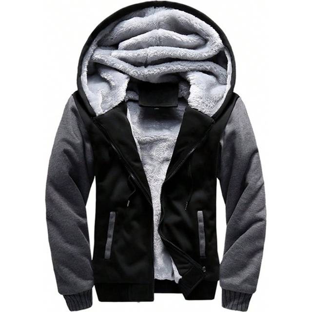SHEIN Boyfriend Style Men&#39;s Thick Thermal Lined Hooded Color Block Sweatshirt Sweatshirt, Autumn And Winter