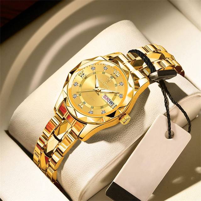 BINBOND 1pc Luxury Women&#39;s Gold Watch Gift 316 Stainless Steel Very Good Looking Thin Strap Silver Small Stainless Steel Dial Diamond Inlaid Scale Luminous Ha