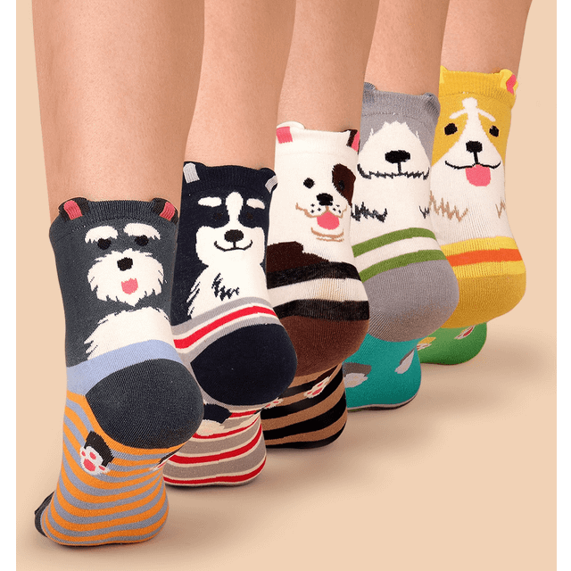 SHEIN 5/10 Pairs Random Design Women&#39;s Crew Socks, Cartoon Dog & Striped Ear Breathable Casual Versatile Cute Student Ankle Socks, Suitable For Daily Wear