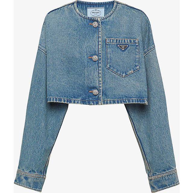 Prada Womens Blue Blouson Brand-plaque Oversized-fit Denim Jacket 6