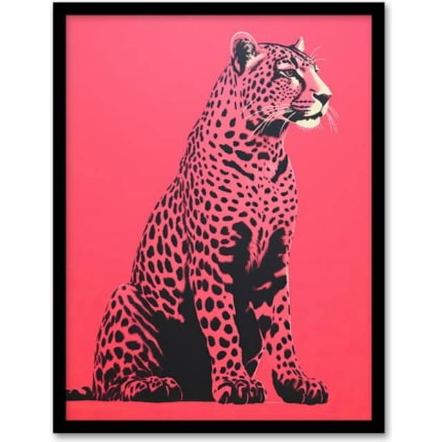 Wall Art Print Watermelon Pink Cheetah Animal Bold Living Room Framed - W12 inch x H16 inch