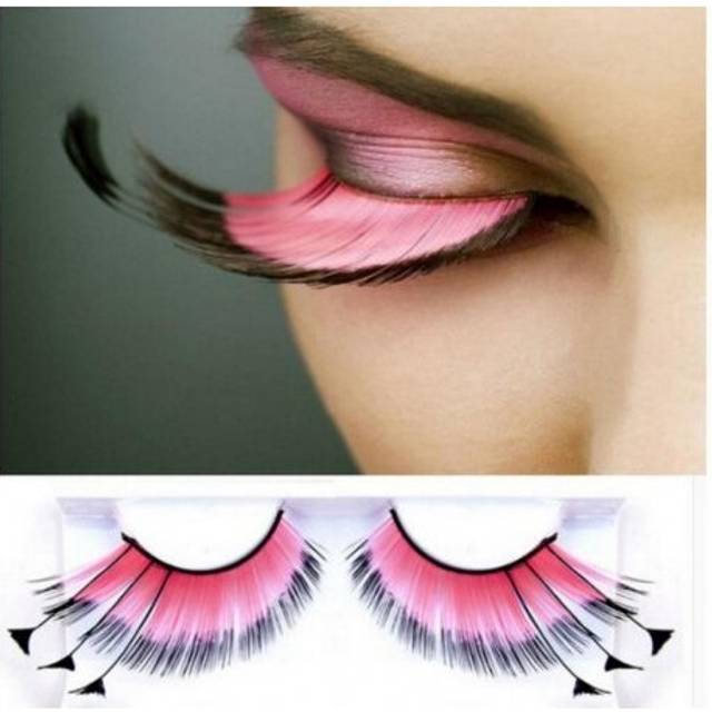 (01 Pink) Happy 2019 Wearing Big Colorful Feather Eyelashes for Halloween Costume False Eyelashes Makeup Eye Lashes Extension Hot