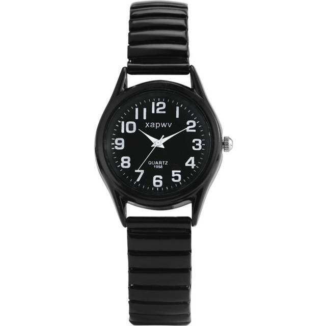 2 Pcs Minimalist Women Black Elastic Band Classic Arabic Numeral Dial Quartz Watch