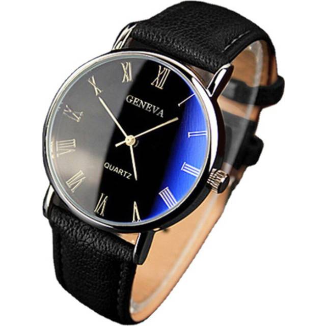 2 Pcs Fashion Men's Watch Men Roman Numerals Blu-Ray Faux Leather Band Quartz Analog Business Men's Wrist Watches Casual Business
