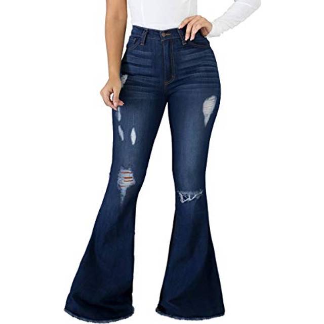 LaiyiVic Bell Bottom Jeans for Women Destroyed High Waisted Skinny Flare Jeans Denim Pants