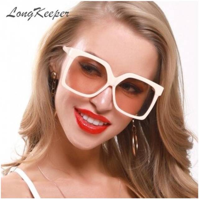 (C4beige champagne) LongKeeper Vintage Rivet Square Sunglasses Woman 2020 Oversized Sunglasses Lady Men Retro Travel Sun Glasses Lentes De Sol Mujer