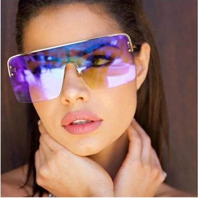 (C4) Fashion Half frame Square Sunglasses Women Oversized Metal Frame Big Men Sunglasses Brand Designer Glasses Shades UV400