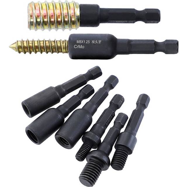 Drillpro 6Pcs Cr-Mo Self-Tapping Socket Adapter Set for 6mm/8mm/10mm Insert Nuts or Hanger Bolt Power Drill Tools 1/4 Inch Hex Shank