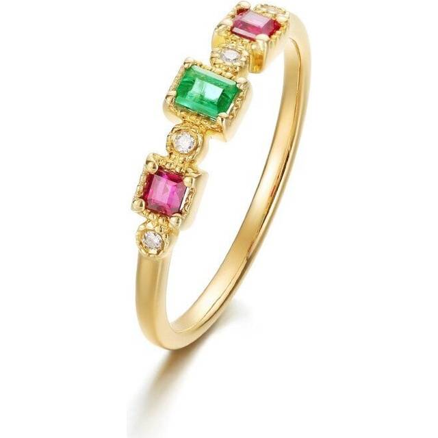 BIJOX STORY Classic 925 Silver Jewelry Ring with Ruby Emerald Zircon Gemstones Ring for Women Wedding Party - White
