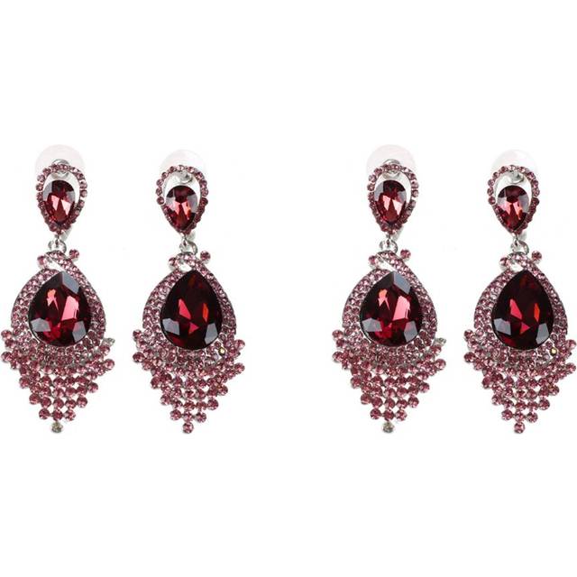 2 Pair Fashion Women Wedding Jewelry Austrian Crystal Long Crystal Drop Crystal Bride Earrings for Women Red 1