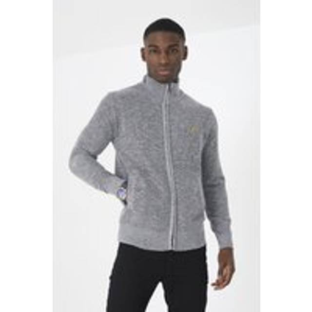 Brave Soul Mens Grey 'Damir' Funnel Neck Zip Through Knitted Jumper - Size X-Large