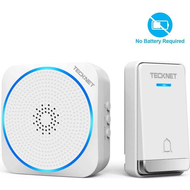 TECKNET No Battery Required Doorbell, Wireless Doorbell Self-Powered Push Button Wall Plug-in Cordless Door Chime at 492ft Range, 32 Chimes, 5-Level V