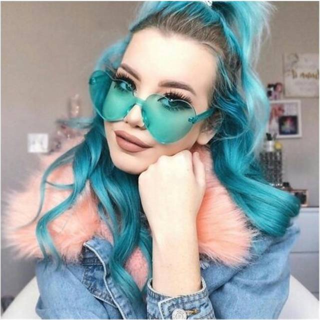 (C4) Love Heart Shape Sunglasses Women 2018 Rimless Frame Tint Clear Lens Colorful Sun Glasses Red Pink Yellow Shades UV400