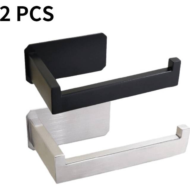 (a-Black and Silver) Stainless Steel Toilet Roll Holder Self Adhesive in Bathroom Tissue Paper Holder Black Finish,Easy Installation no Screw