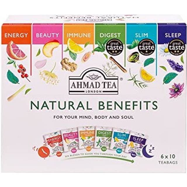 Natural Benefit Functional Tea Selection Pack | Green teas, Fruit & Herbal Infusions | Perfect herbal tea gift - 60 Teabag Sachets | 6 blends