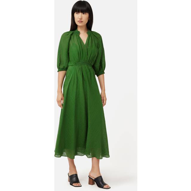 Silk Linen Gauze Midi Dress Green