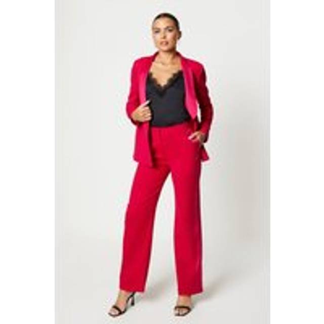 Satin Trim Slim Leg Tailored Trouser - Red - 8