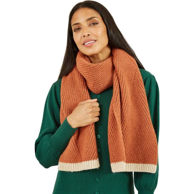 Yumi Chunky Rib Knit Scarf, Brown/Cream