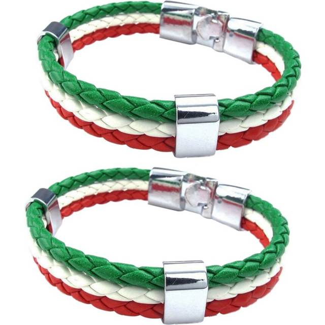 2X Jewelry Bracelet, Italian Flag Bangle, PU Leather Alloy, for Men's Women, Green White Red (Width 14 mm, Length 23 cm)