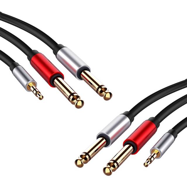 2X 3.5mm to Dual 6.5mm Adapter Audio Cable 3.5 to 6.5 AUX Cord 3.5 Splitter for Guitar Mixer Amplifier Bass
