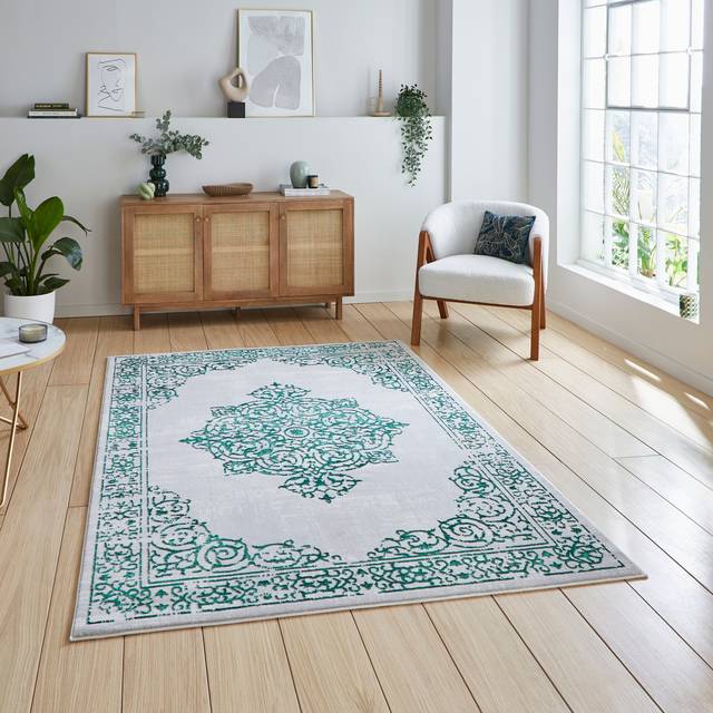 Artemis B9076A Metallic Effect Yarn Rug Green Silver