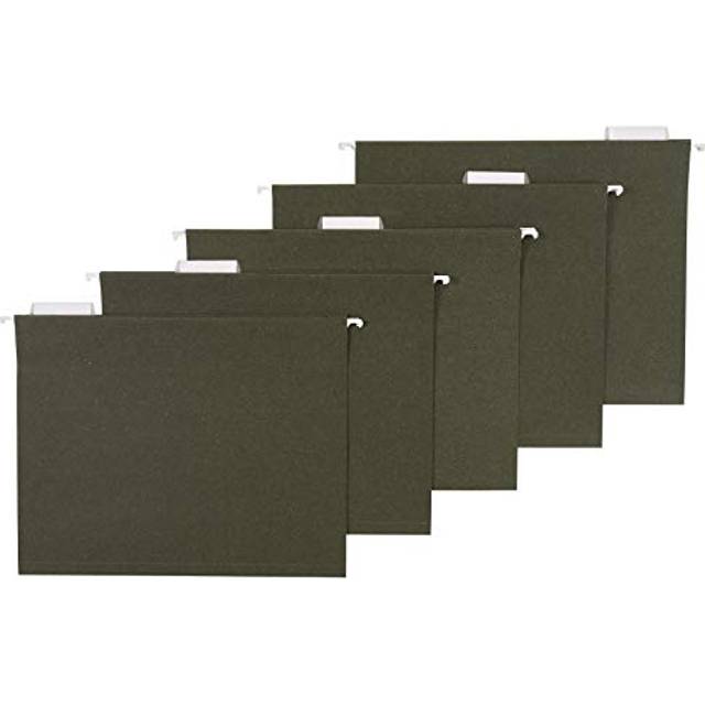 Amazon Basics Hanging File Folders  Letter Size  Standard Green  1/5-Cut Tabs  75 Count per box