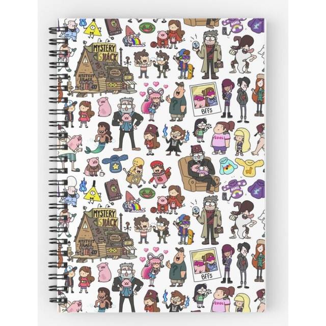 Spiral Notebook Cute Gravity Falls Doodle A5 120 Pages