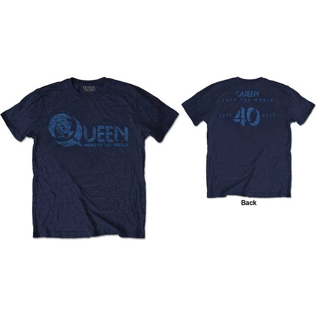 Queen news of the world 40th vintage logo blue t-shirt official licensed music