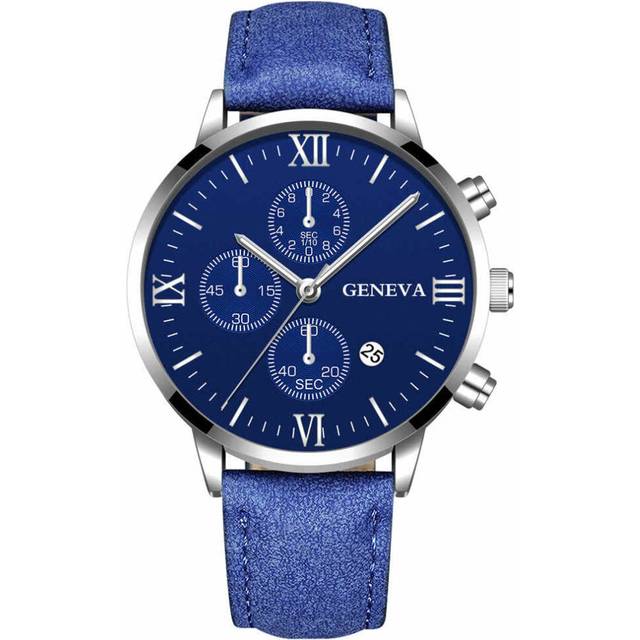 2 Pcs Fashion Geneva Men Date Alloy Case Synthetic Leather Analog Quartz Sport Watch Male Clock