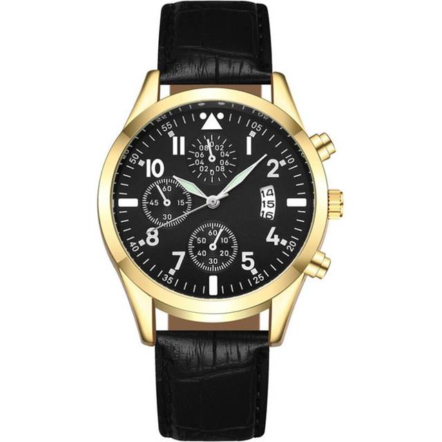 2 Pcs Men Watches Popular Men'S Leather Watch With Calendar Function Plus Luminous Function Watch