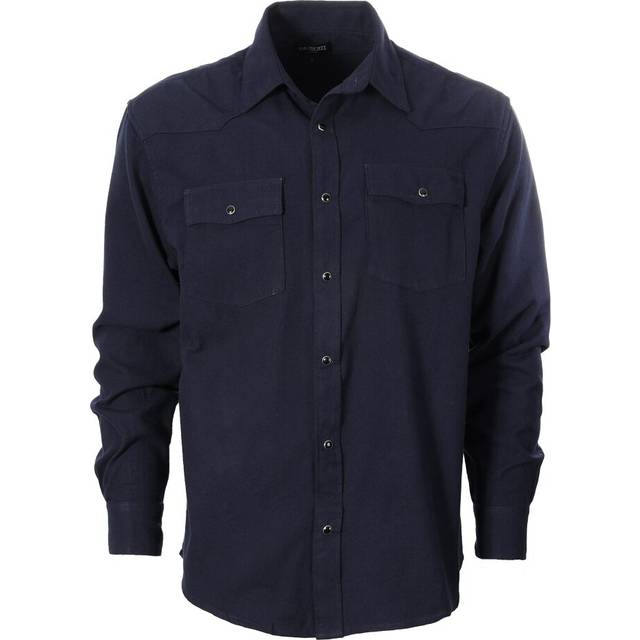 Gioberti Men 100% Cotton Western Flannel Plaid Shirt w/Snap-on Button  Heather Navy  Medium