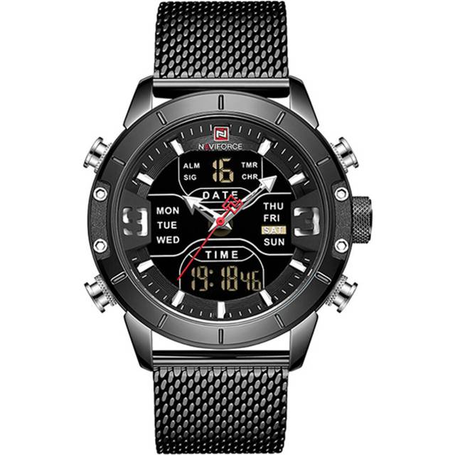 Men Military Quartz Wristwatch Stainless Steel Mesh Sports Watches Analog Digital Male Clock - Silver