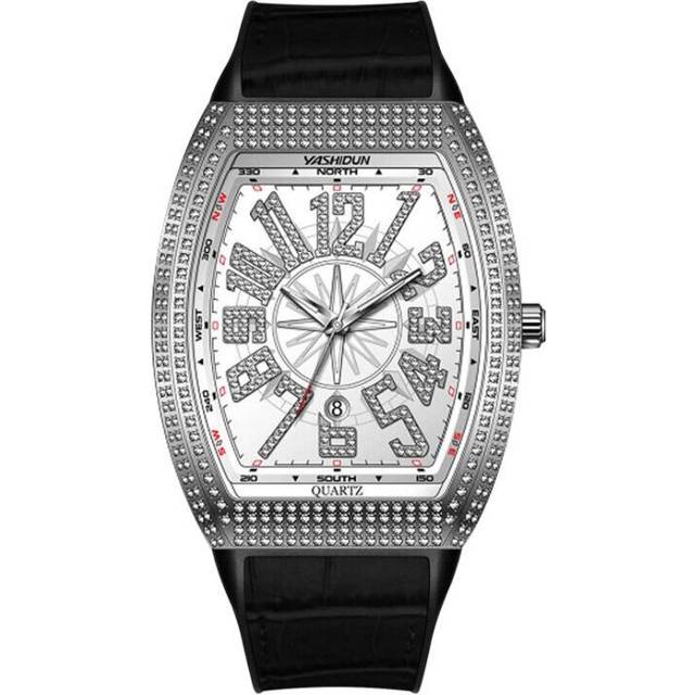 Fashion Trend Men's Watch Wine Barrel Type Large Dial Gypsophila Rhinestone Watch Quartz Watch