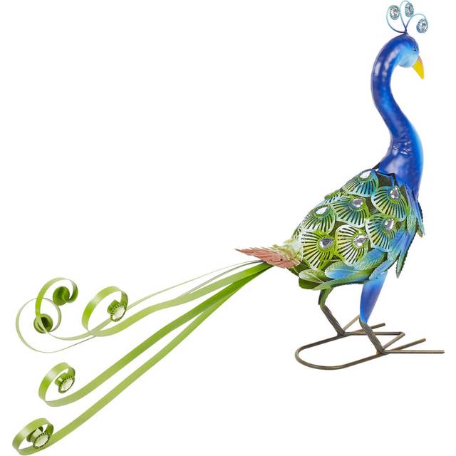 (Small Blue Peacock) Metal Birds Weather Resistant Pond Lawn Ornament Decor